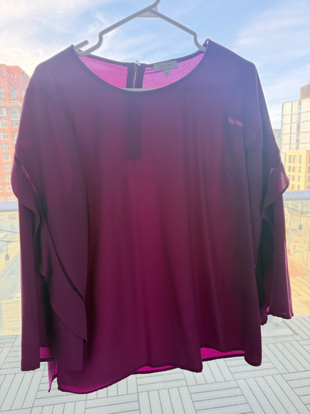 Laura Fuschia Layered Ruffle Sleeve Blouse